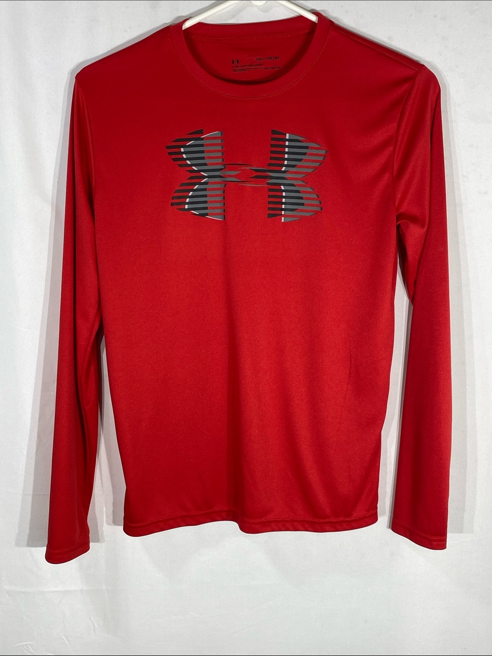 Under Armour Red Long Sleeve Striped Logo Performance Tee